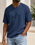 Mivanity Men's V-Neck Waffle Knit Short-Sleeve T-Shirts