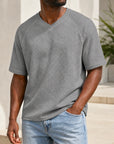 Mivanity Men's V-Neck Waffle Knit Short-Sleeve T-Shirts