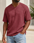 Mivanity Men's V-Neck Waffle Knit Short-Sleeve T-Shirts