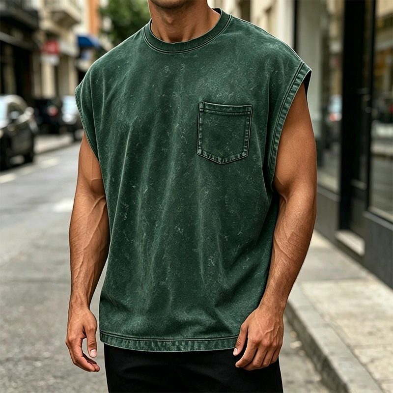 Mivanity Men's Vintage Cotton Washed Pocket Vest