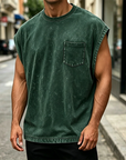 Mivanity Men's Vintage Cotton Washed Pocket Vest