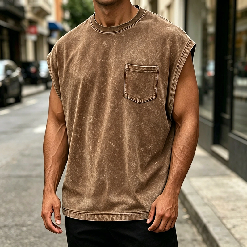 Mivanity Men's Vintage Cotton Washed Pocket Vest