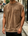Mivanity Men's Vintage Cotton Washed Pocket Vest