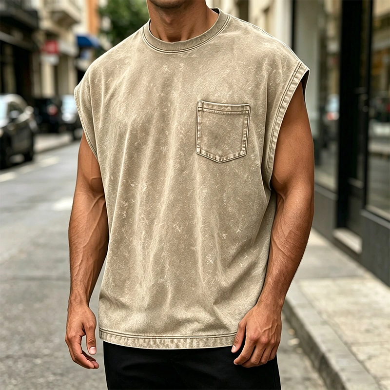 Mivanity Men's Vintage Cotton Washed Pocket Vest
