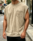 Mivanity Men's Vintage Cotton Washed Pocket Vest
