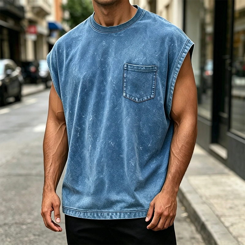 Mivanity Men's Vintage Cotton Washed Pocket Vest