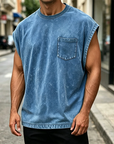 Mivanity Men's Vintage Cotton Washed Pocket Vest