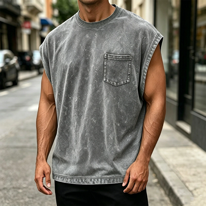 Mivanity Men's Vintage Cotton Washed Pocket Vest