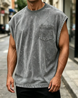Mivanity Men's Vintage Cotton Washed Pocket Vest
