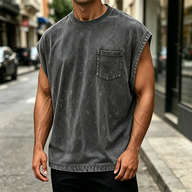 Mivanity Men's Vintage Cotton Washed Pocket Vest