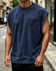 Mivanity Men's Vintage Cotton Washed Pocket Vest