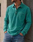 Mivanity Men's Vintage Distressed Lapel Pocket Casual Long-sleeved Polo Shirt