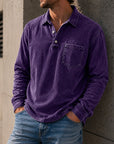 Mivanity Men's Vintage Distressed Lapel Pocket Casual Long-sleeved Polo Shirt