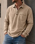 Mivanity Men's Vintage Distressed Lapel Pocket Casual Long-sleeved Polo Shirt