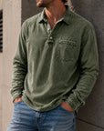 Mivanity Men's Vintage Distressed Lapel Pocket Casual Long-sleeved Polo Shirt