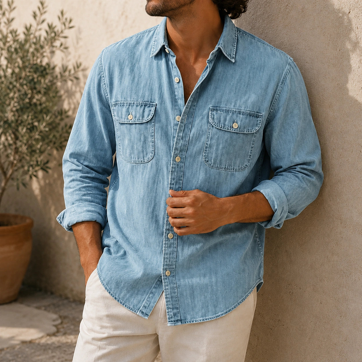Mivanity Men's Vintage Double-pocket Casual And Comfortable Long Sleeved Shirts