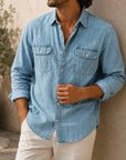 Mivanity Men's Vintage Double-pocket Casual And Comfortable Long Sleeved Shirts