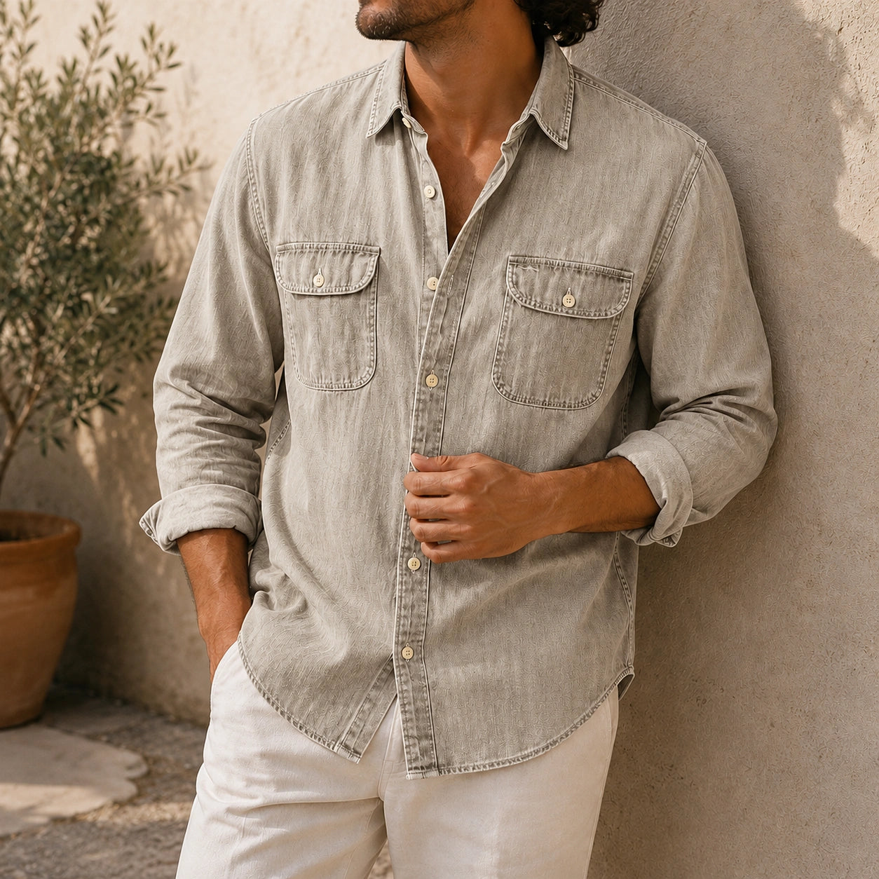 Mivanity Men's Vintage Double-pocket Casual And Comfortable Long Sleeved Shirts