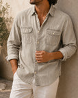 Mivanity Men's Vintage Double-pocket Casual And Comfortable Long Sleeved Shirts
