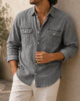 Mivanity Men's Vintage Double-pocket Casual And Comfortable Long Sleeved Shirts