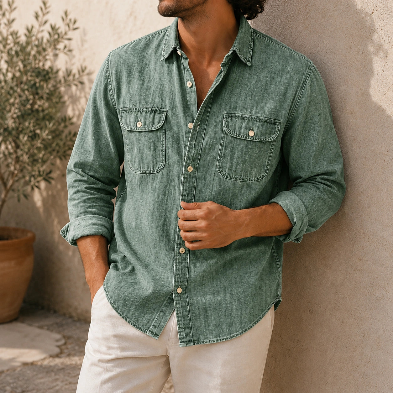 Mivanity Men's Vintage Double-pocket Casual And Comfortable Long Sleeved Shirts