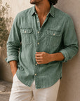 Mivanity Men's Vintage Double-pocket Casual And Comfortable Long Sleeved Shirts