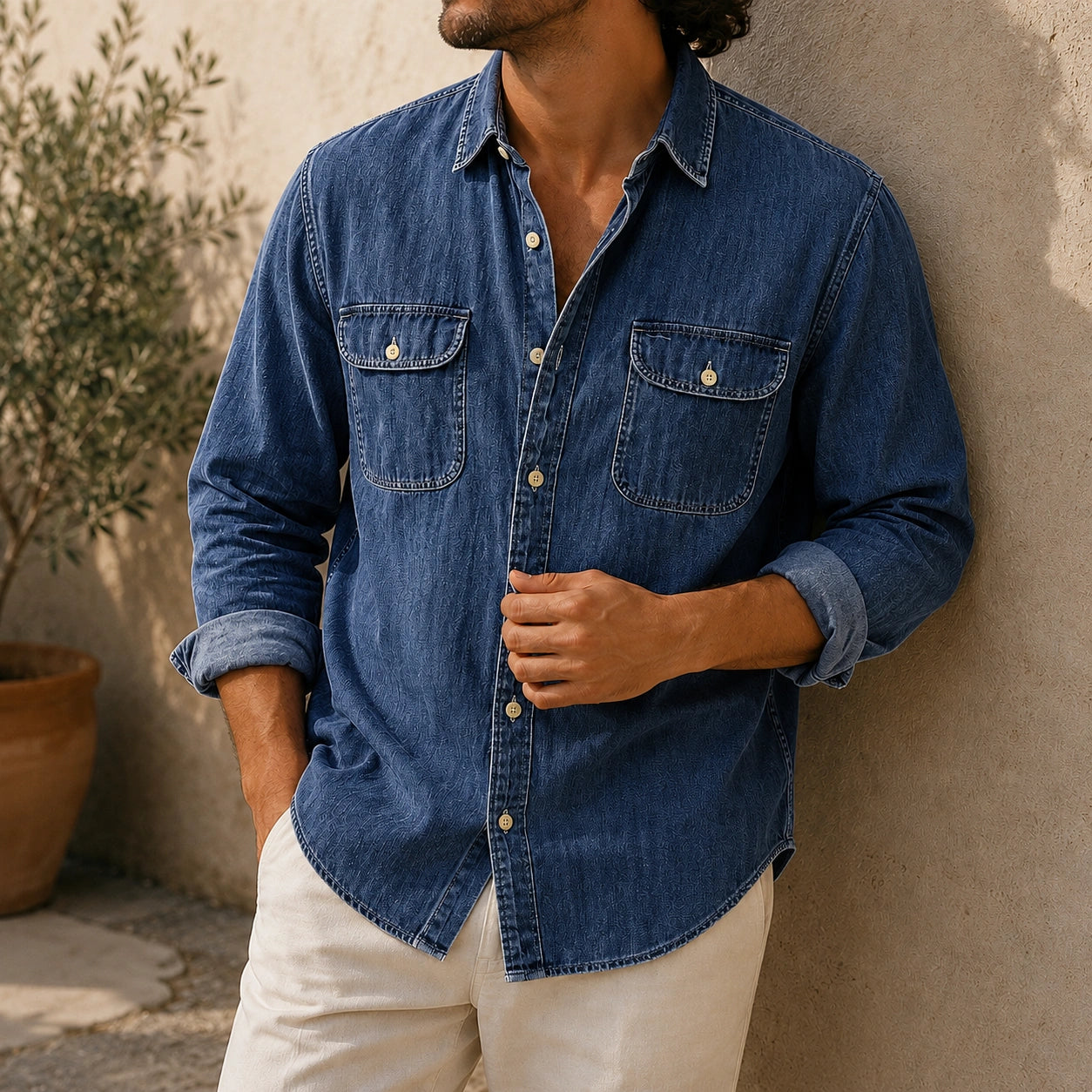 Mivanity Men's Vintage Double-pocket Casual And Comfortable Long Sleeved Shirts