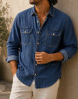 Mivanity Men's Vintage Double-pocket Casual And Comfortable Long Sleeved Shirts