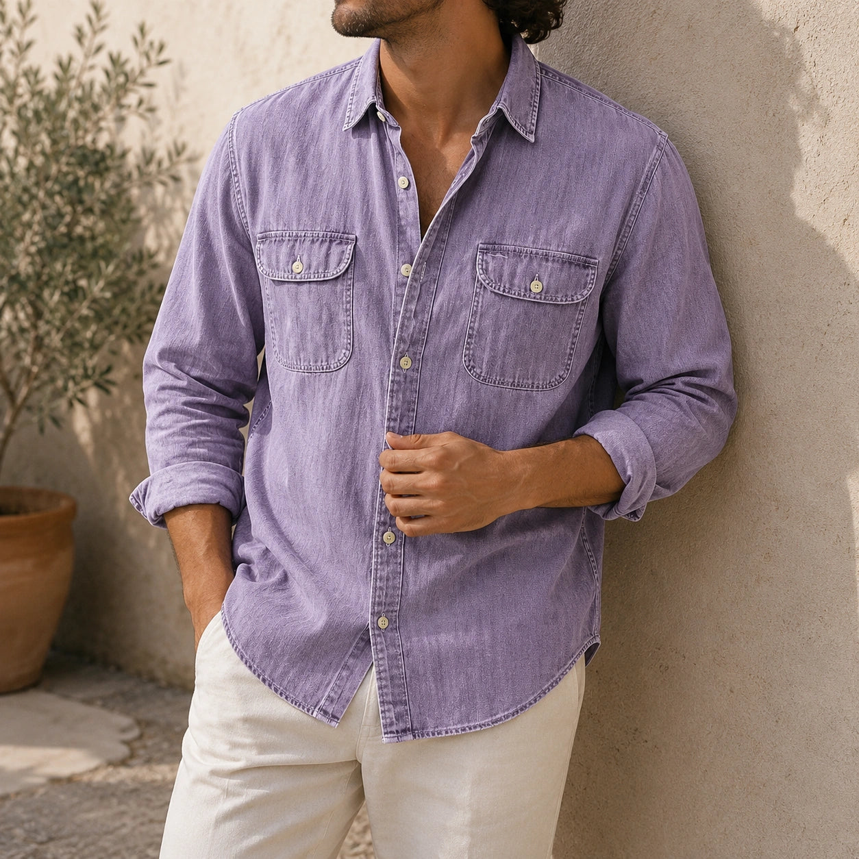Mivanity Men's Vintage Double-pocket Casual And Comfortable Long Sleeved Shirts