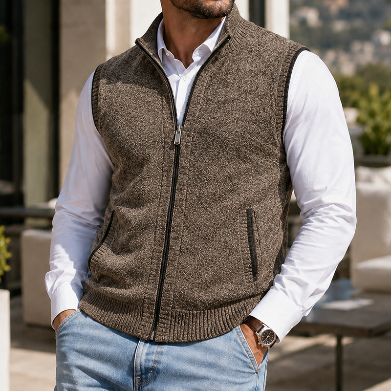 Mivanity Men's Vintage Textured Full-Zip Sweater Vest