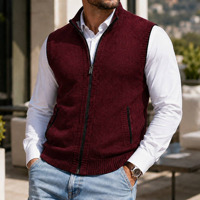 Mivanity Men's Vintage Textured Full-Zip Sweater Vest