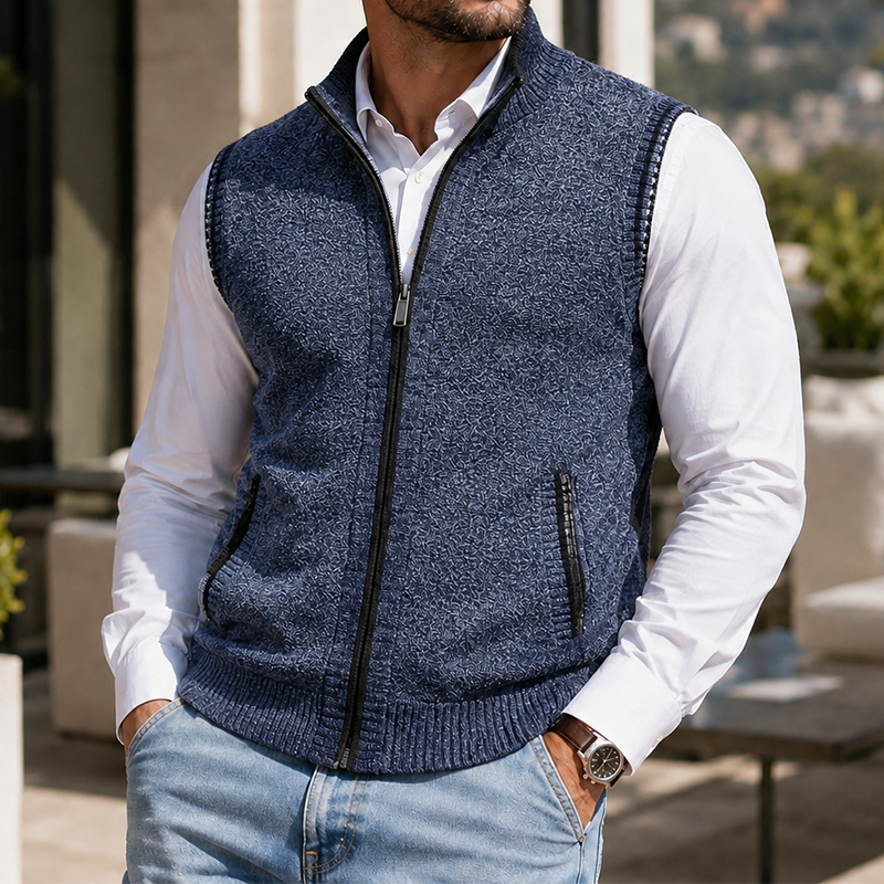 Mivanity Men's Vintage Textured Full-Zip Sweater Vest