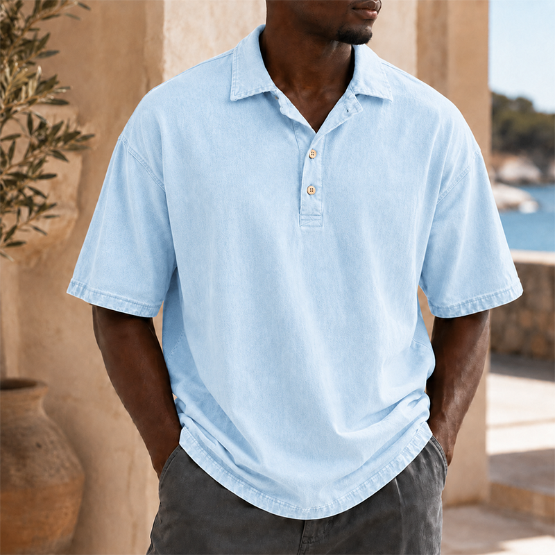 Mivanity Men’s Vintage Washed Cotton Linen Oversized Polo Shirt