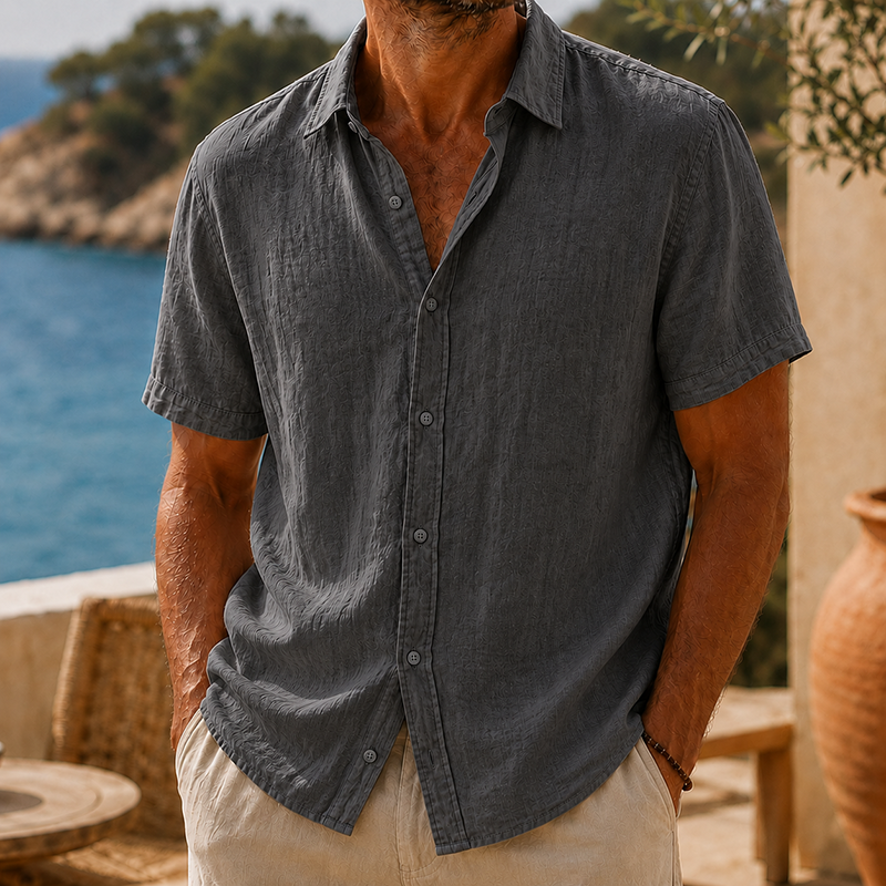 Mivanity Men’s Vintage Washed Cotton Linen Short Sleeve Shirt