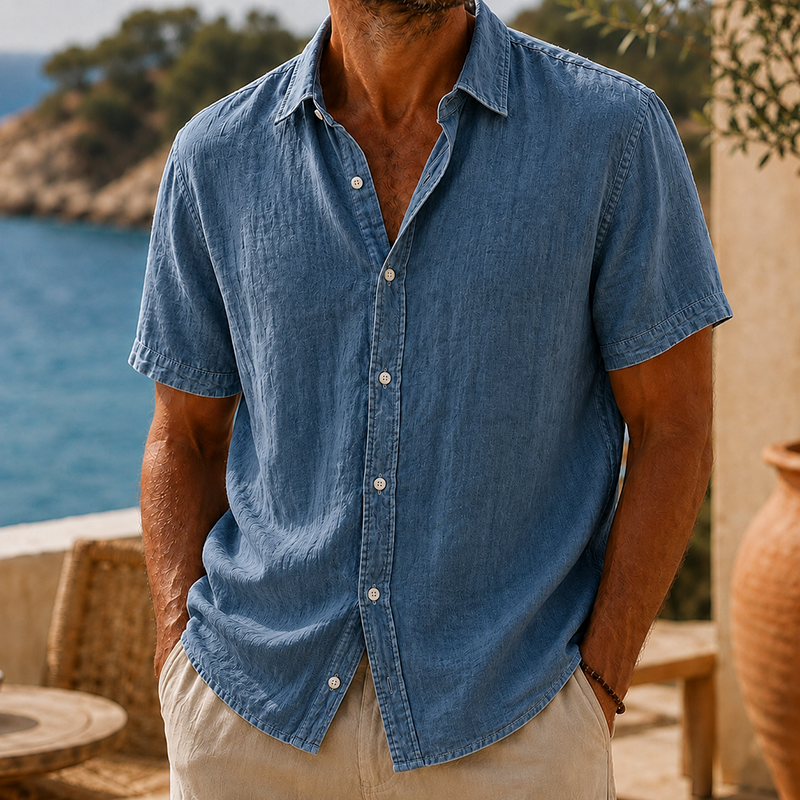 Mivanity Men’s Vintage Washed Cotton Linen Short Sleeve Shirt