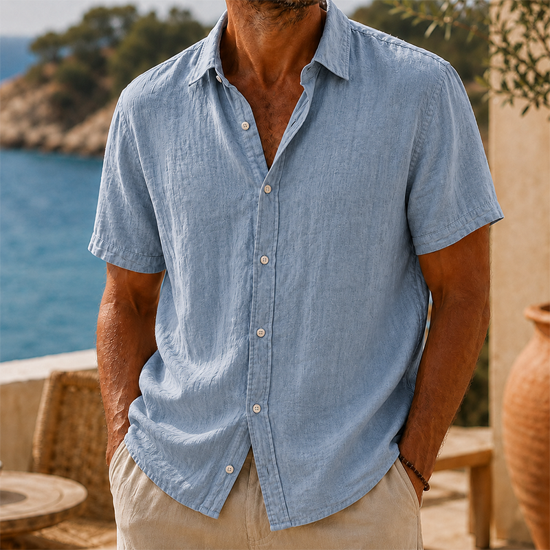 Mivanity Men’s Vintage Washed Cotton Linen Short Sleeve Shirt