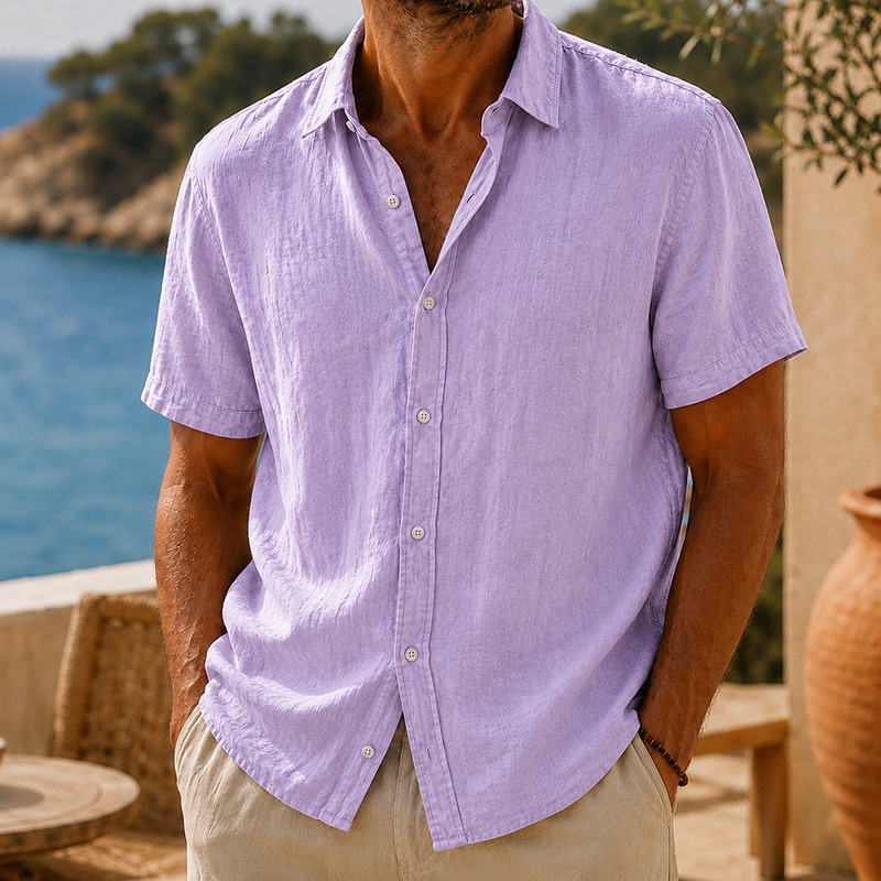 Mivanity Men’s Vintage Washed Cotton Linen Short Sleeve Shirt