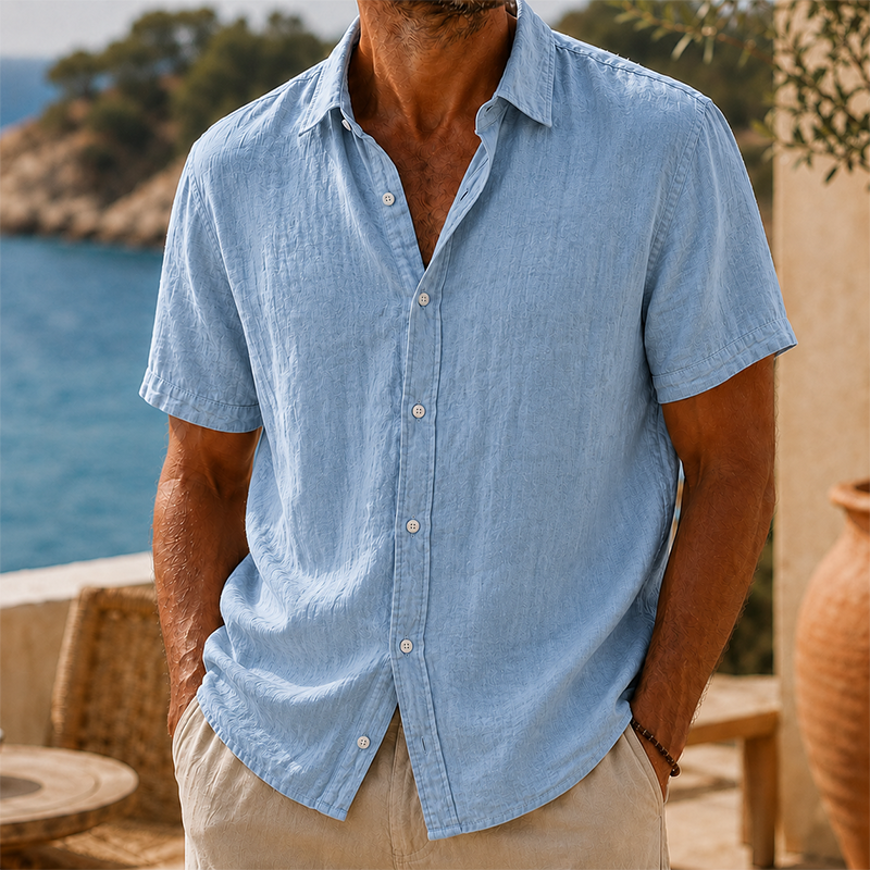 Mivanity Men’s Vintage Washed Cotton Linen Short Sleeve Shirt
