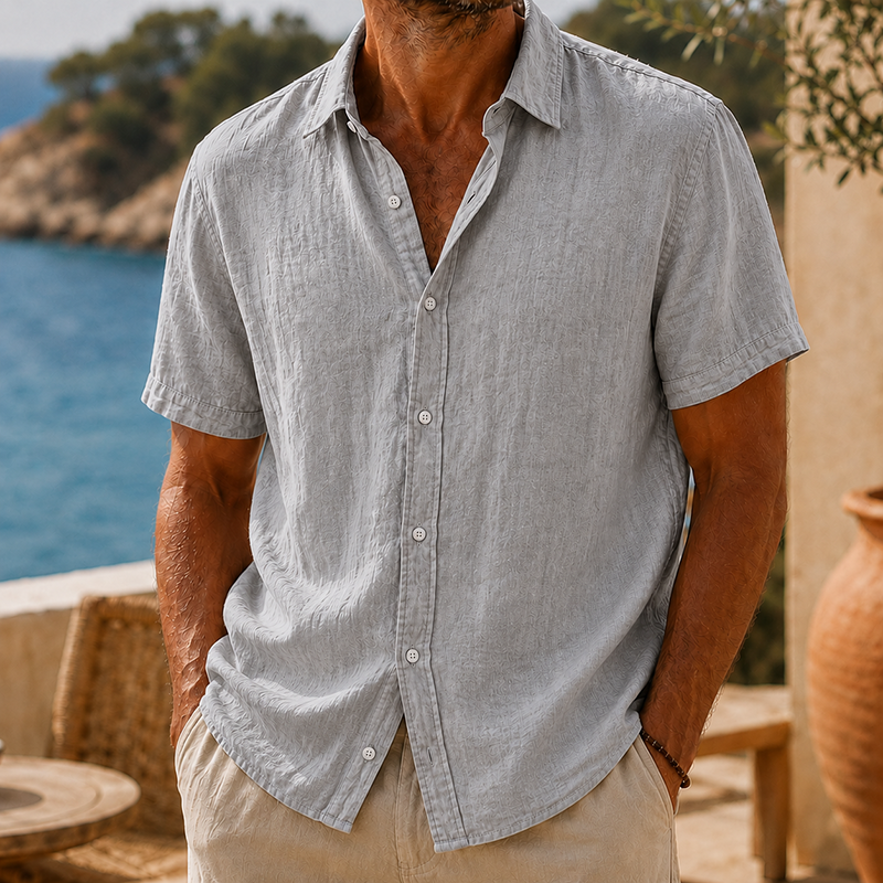 Mivanity Men’s Vintage Washed Cotton Linen Short Sleeve Shirt