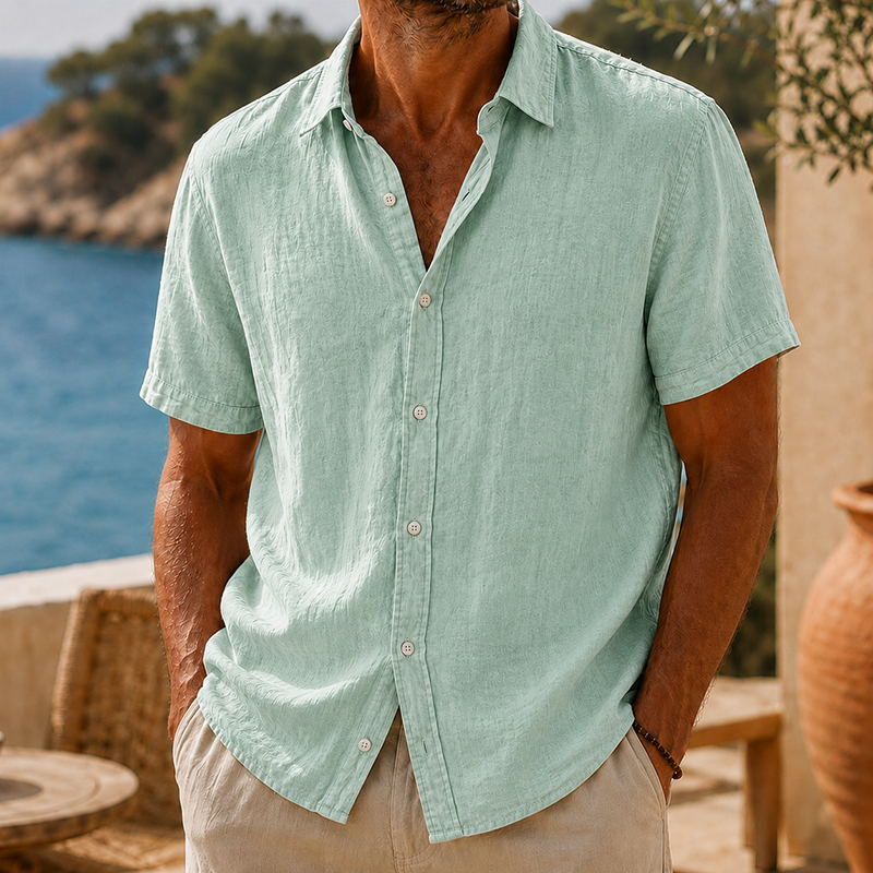 Mivanity Men’s Vintage Washed Cotton Linen Short Sleeve Shirt