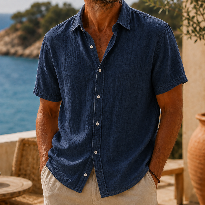 Mivanity Men’s Vintage Washed Cotton Linen Short Sleeve Shirt