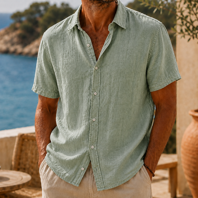 Mivanity Men’s Vintage Washed Cotton Linen Short Sleeve Shirt