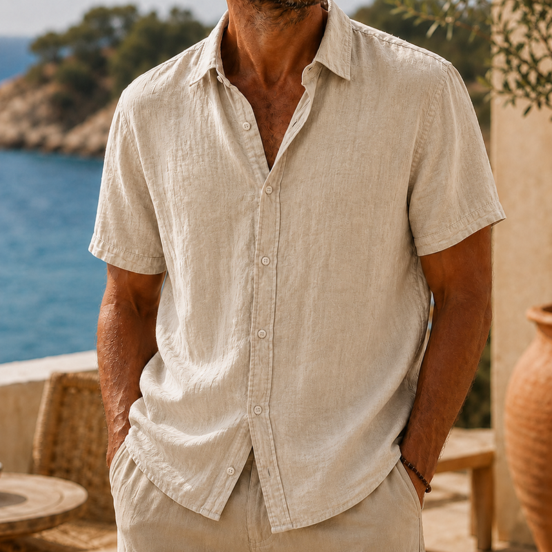 Mivanity Men’s Vintage Washed Cotton Linen Short Sleeve Shirt