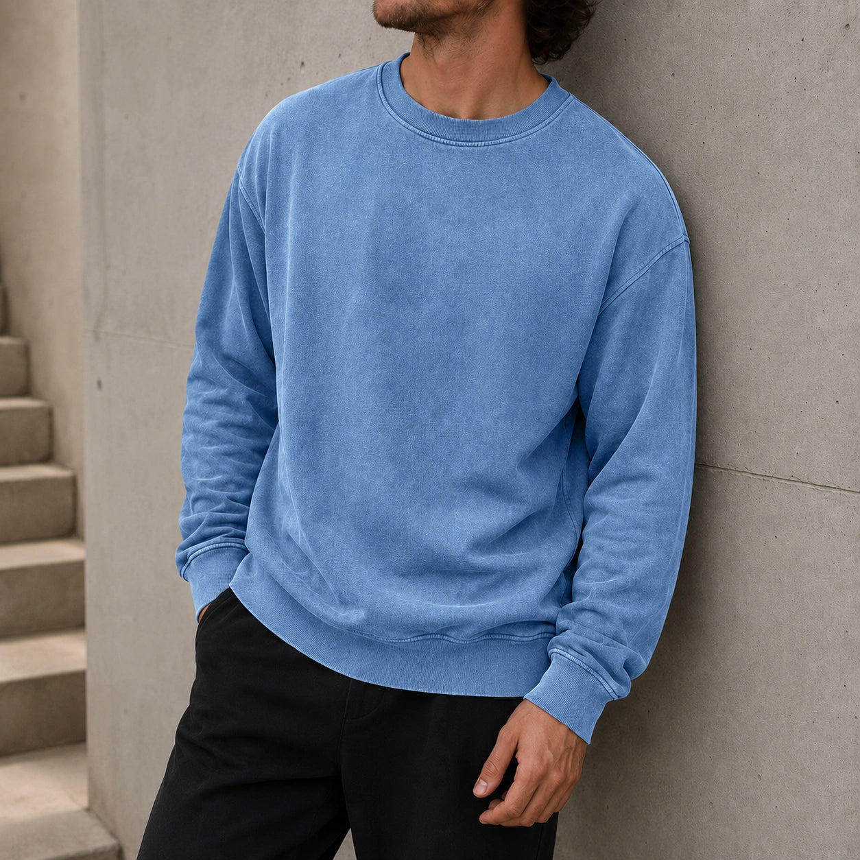 Mivanity Men's Vintage Washed Cotton Round Neck Long-sleeved Sweatshirt