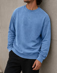 Mivanity Men's Vintage Washed Cotton Round Neck Long-sleeved Sweatshirt