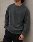 Mivanity Men's Vintage Washed Cotton Round Neck Long-sleeved Sweatshirt