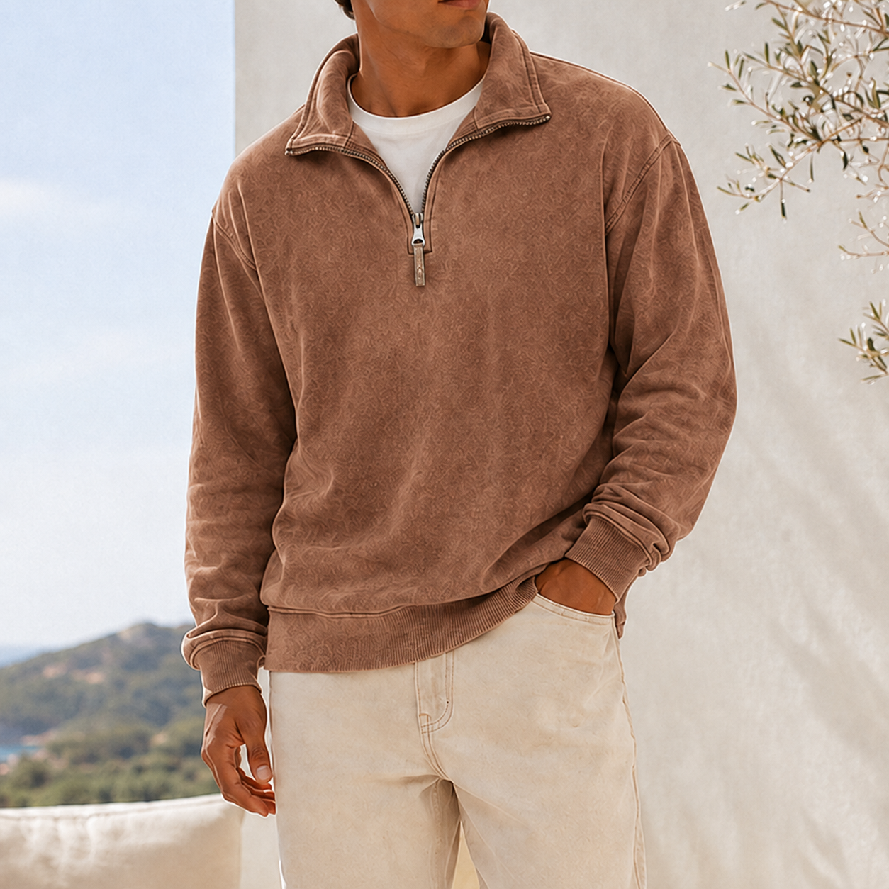 Mivanity Men's Vintage Washed Lightweight Quarter-Zip Pullover