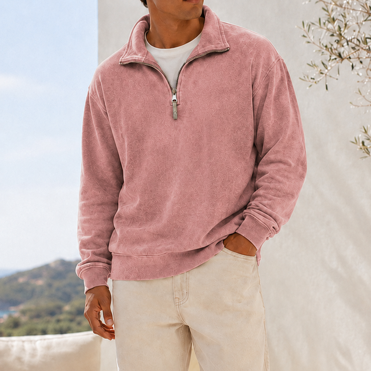 Mivanity Men's Vintage Washed Lightweight Quarter-Zip Pullover