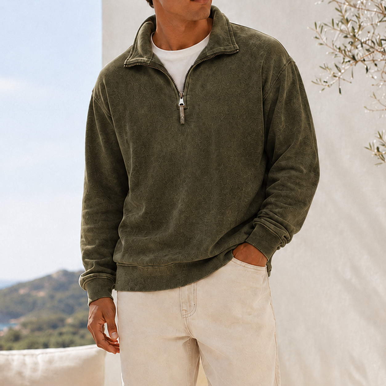 Mivanity Men's Vintage Washed Lightweight Quarter-Zip Pullover