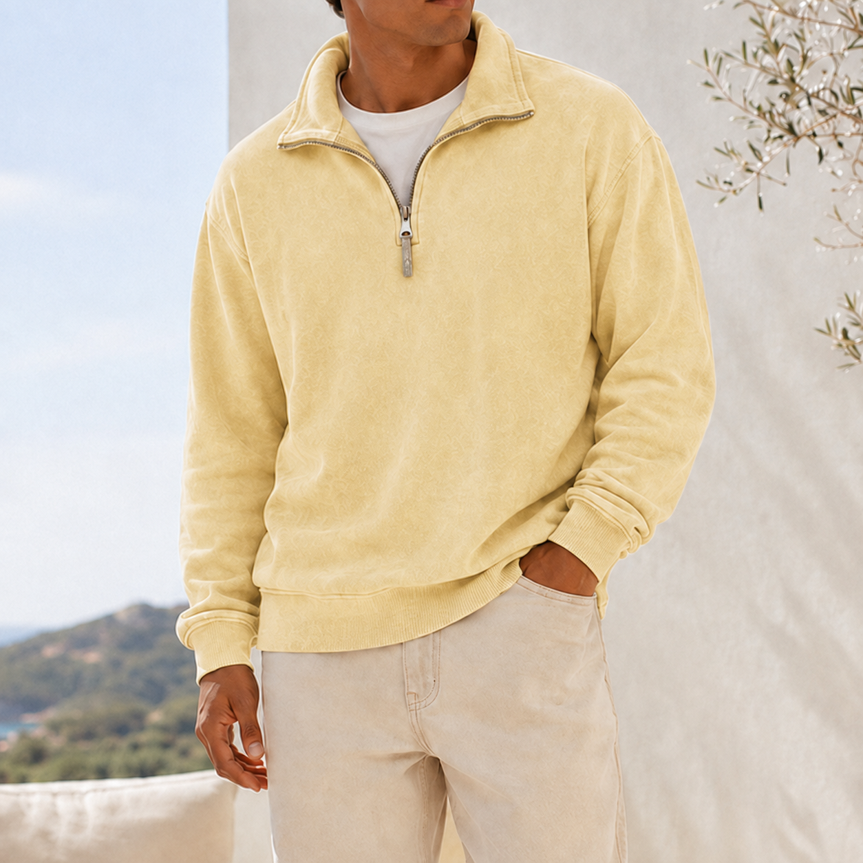 Mivanity Men's Vintage Washed Lightweight Quarter-Zip Pullover